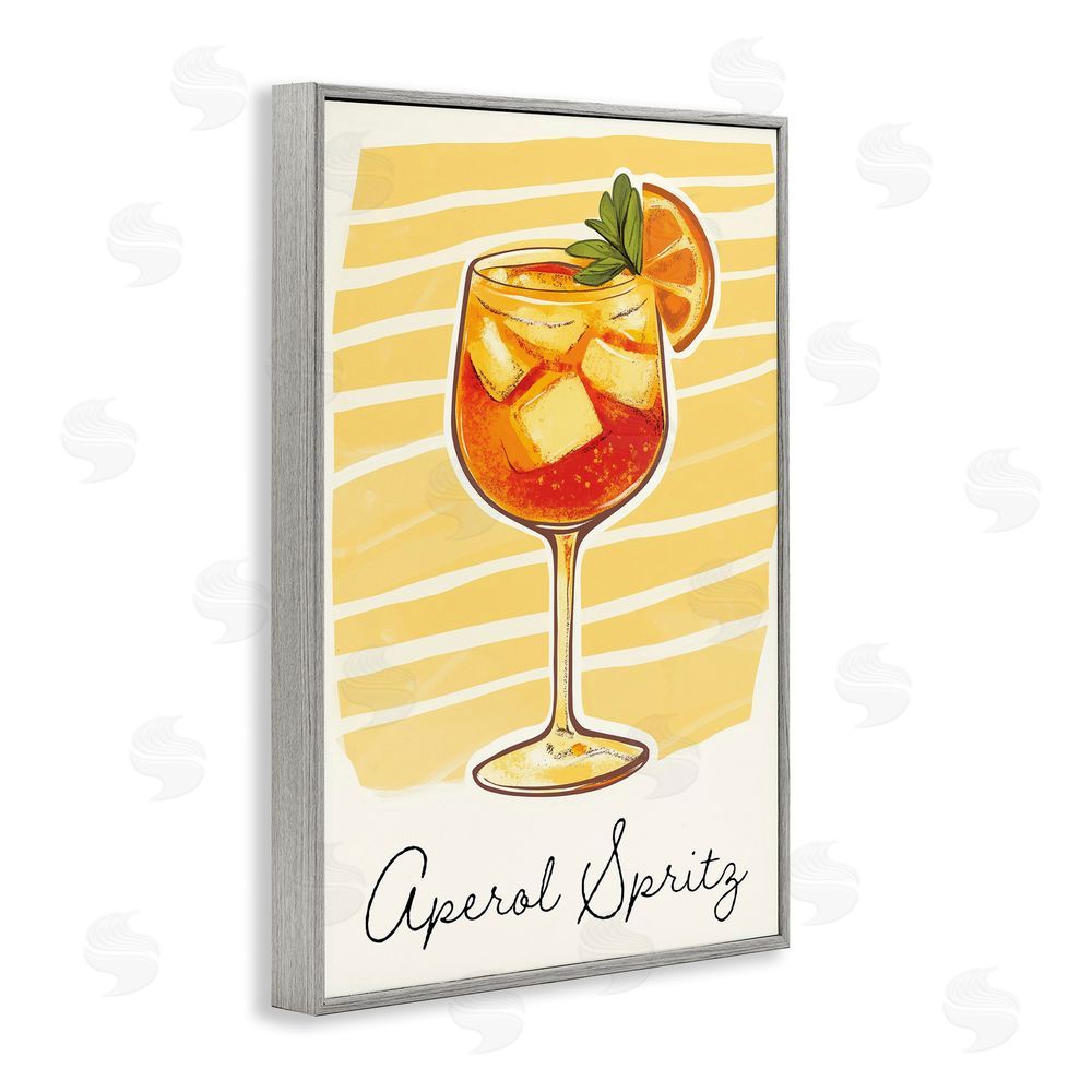 Heidi Kuntz Aperol Spritz and Yellow Stripes Gray Framed Giclee Wall Art Print