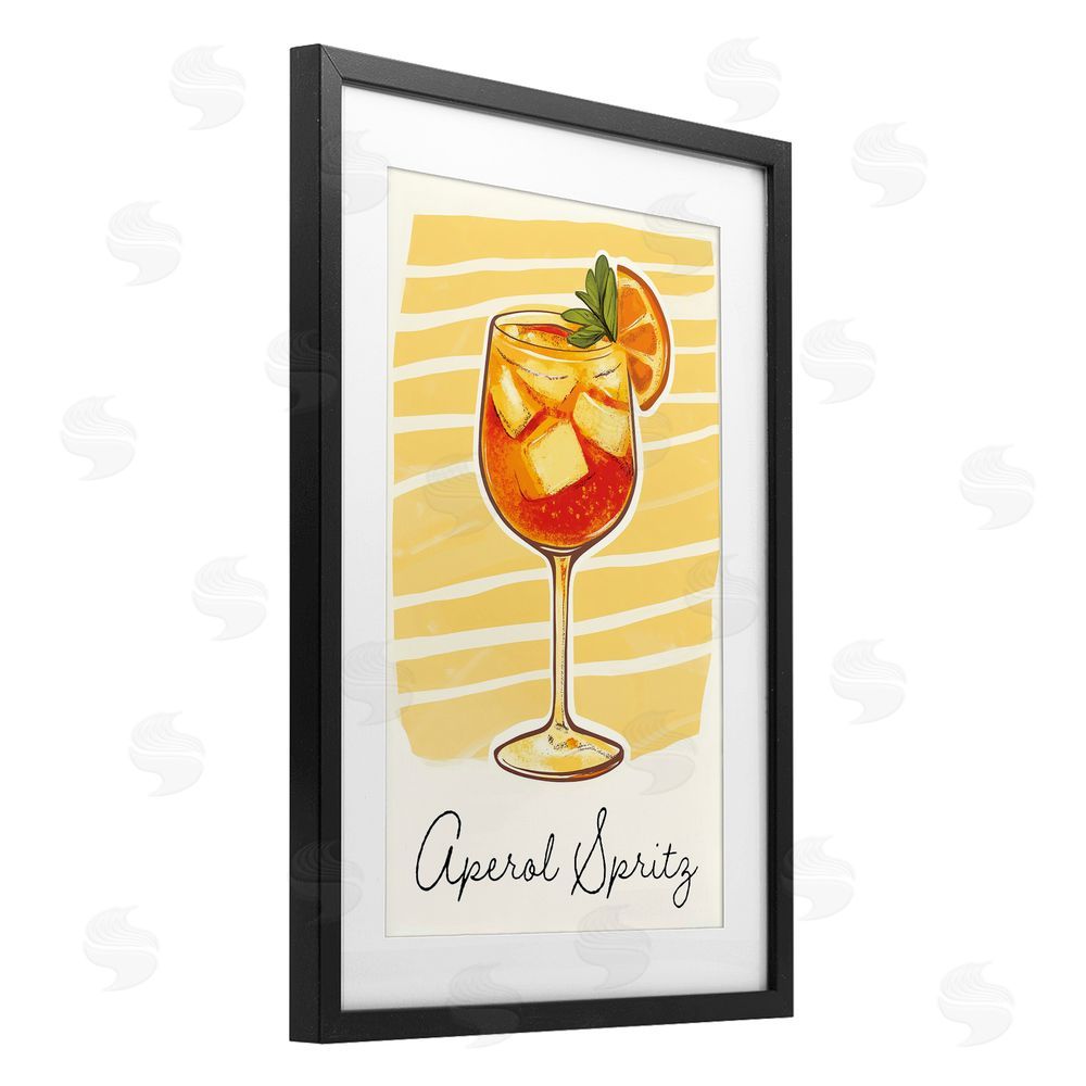 Heidi Kuntz Aperol Spritz and Yellow Stripes Black Framed Print Under Glass with White Mat Wall Art