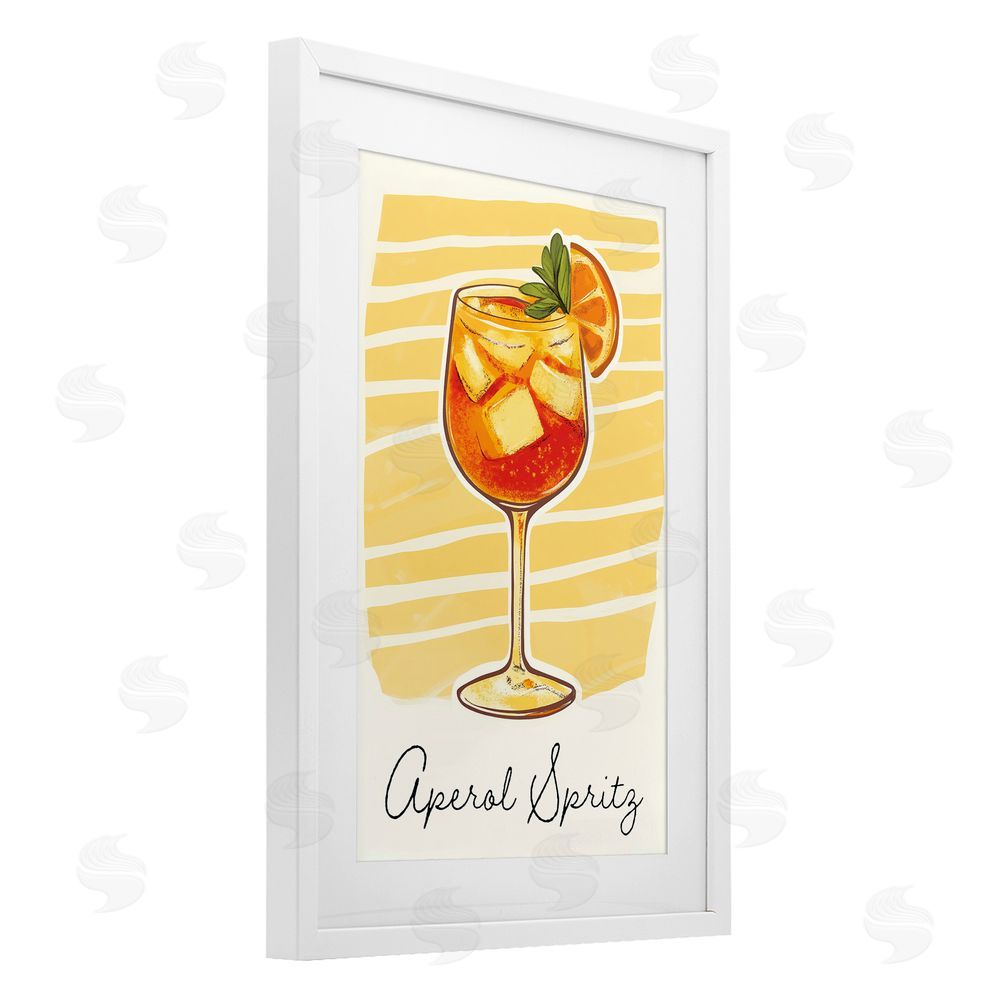 Heidi Kuntz Aperol Spritz and Yellow Stripes White Framed Print Under Glass with Mat Wall Art