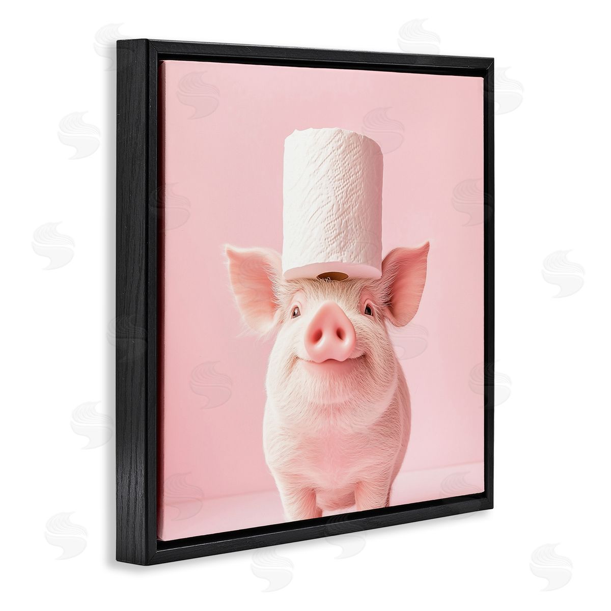 Heidi Kuntz Silly Piggy Pink Toilet Paper Black Floating Frame Canvas Wall Art Print