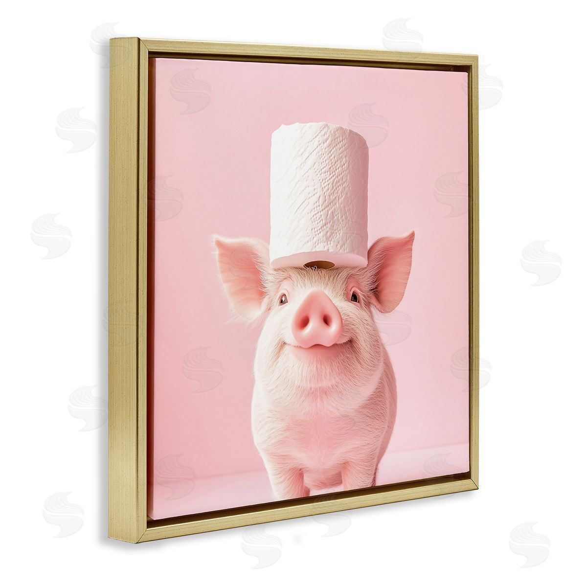 Heidi Kuntz Silly Piggy Pink Toilet Paper Gold Floating Frame Canvas Wall Art Print