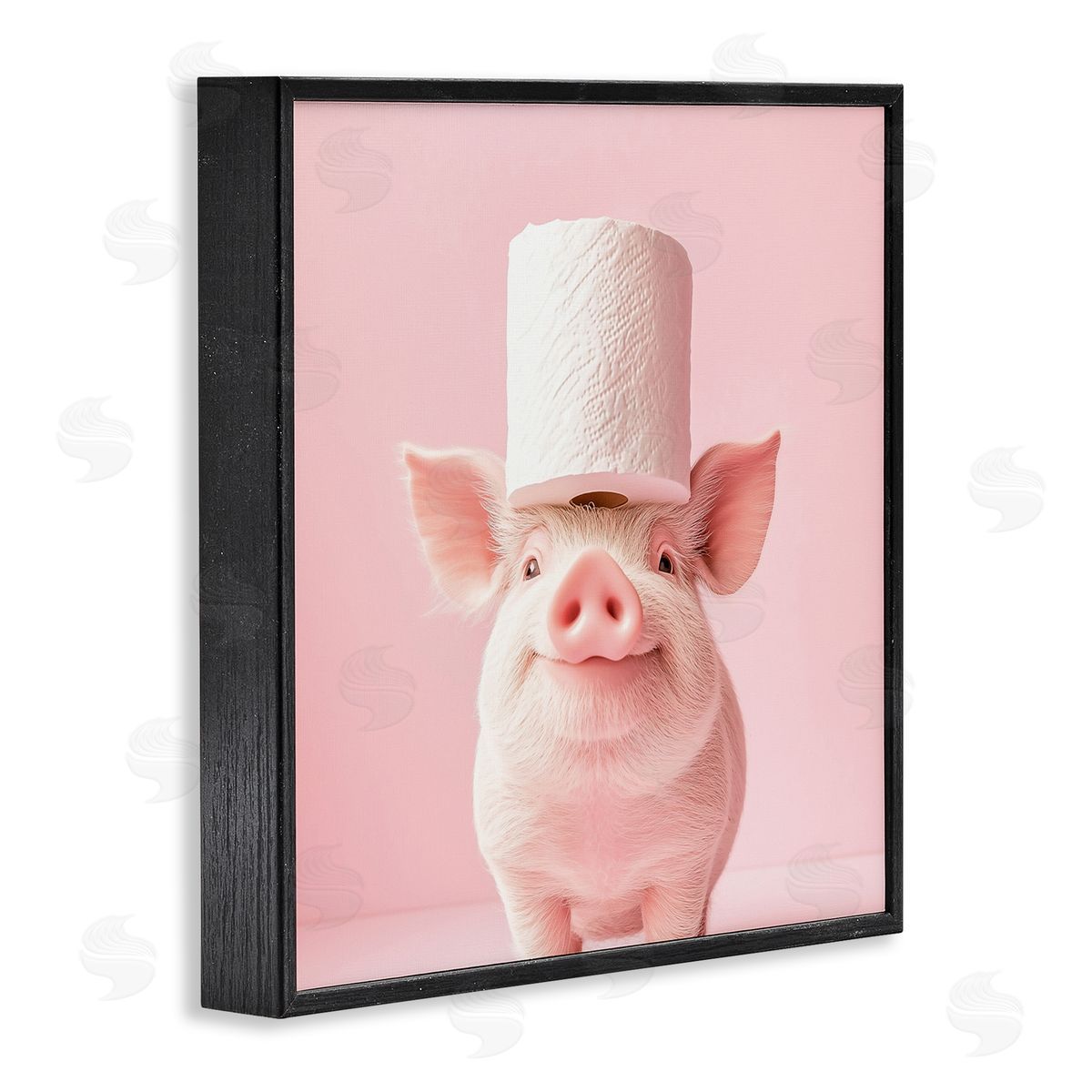 Heidi Kuntz Silly Piggy Pink Toilet Paper Black Framed Giclee Wall Art Print