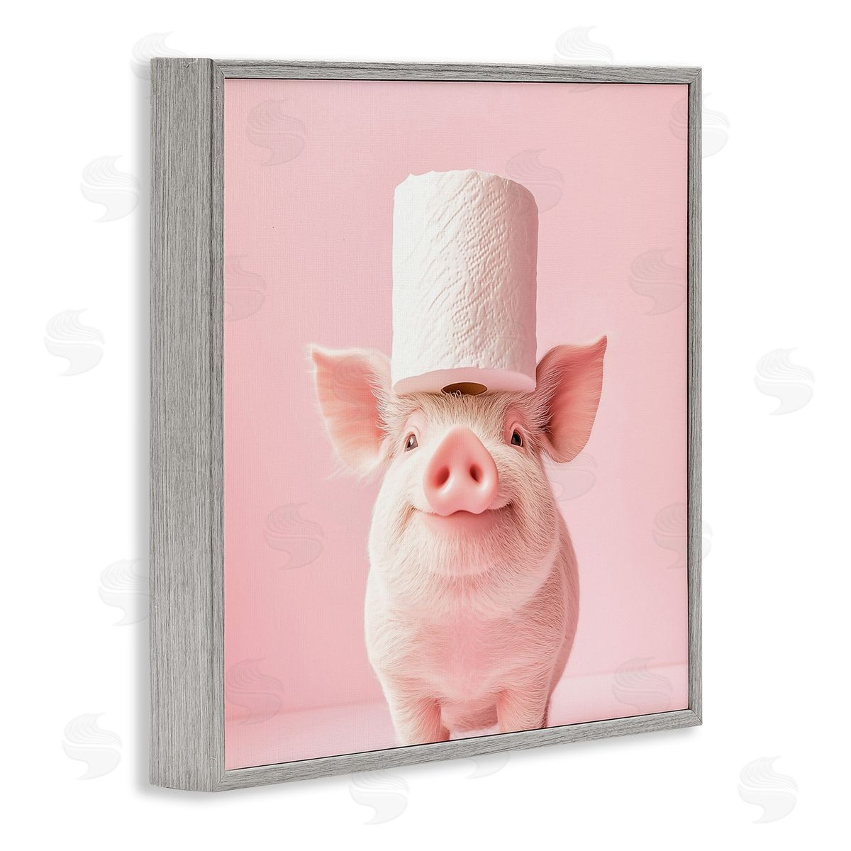 Heidi Kuntz Silly Piggy Pink Toilet Paper Gray Framed Giclee Wall Art Print