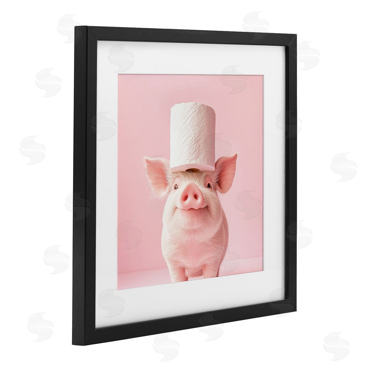 Heidi Kuntz Silly Piggy Pink Toilet Paper Black Framed Print Under Glass with White Mat Wall Art
