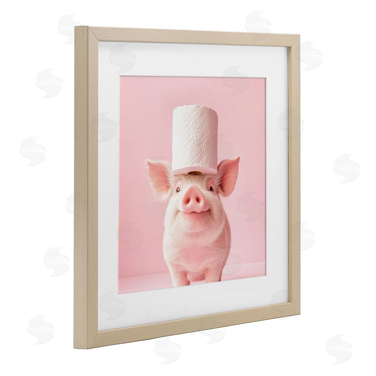 Heidi Kuntz Silly Piggy Pink Toilet Paper Birch Framed Print Under Glass with White Mat Wall Art