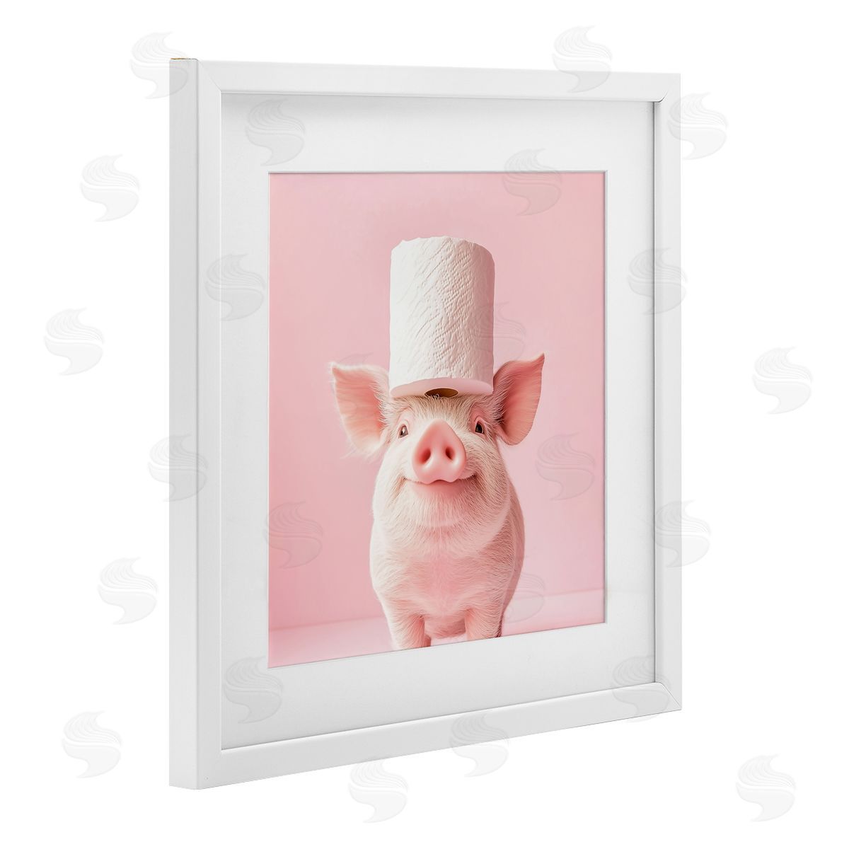 Heidi Kuntz Silly Piggy Pink Toilet Paper White Framed Print Under Glass with Mat Wall Art
