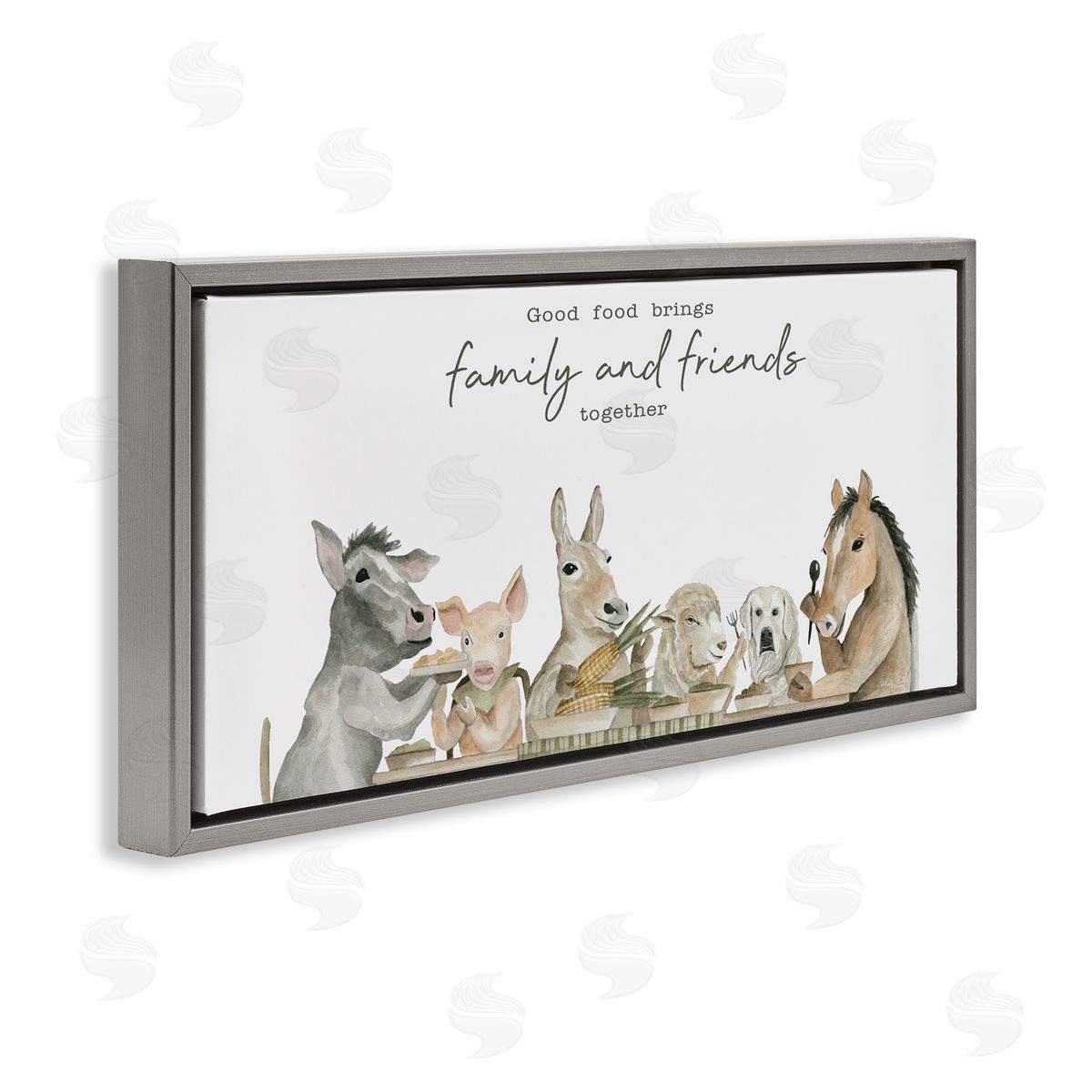Cindy Jacobs Good Food Brings Family Gray Floating Frame Canvas Wall Art Print