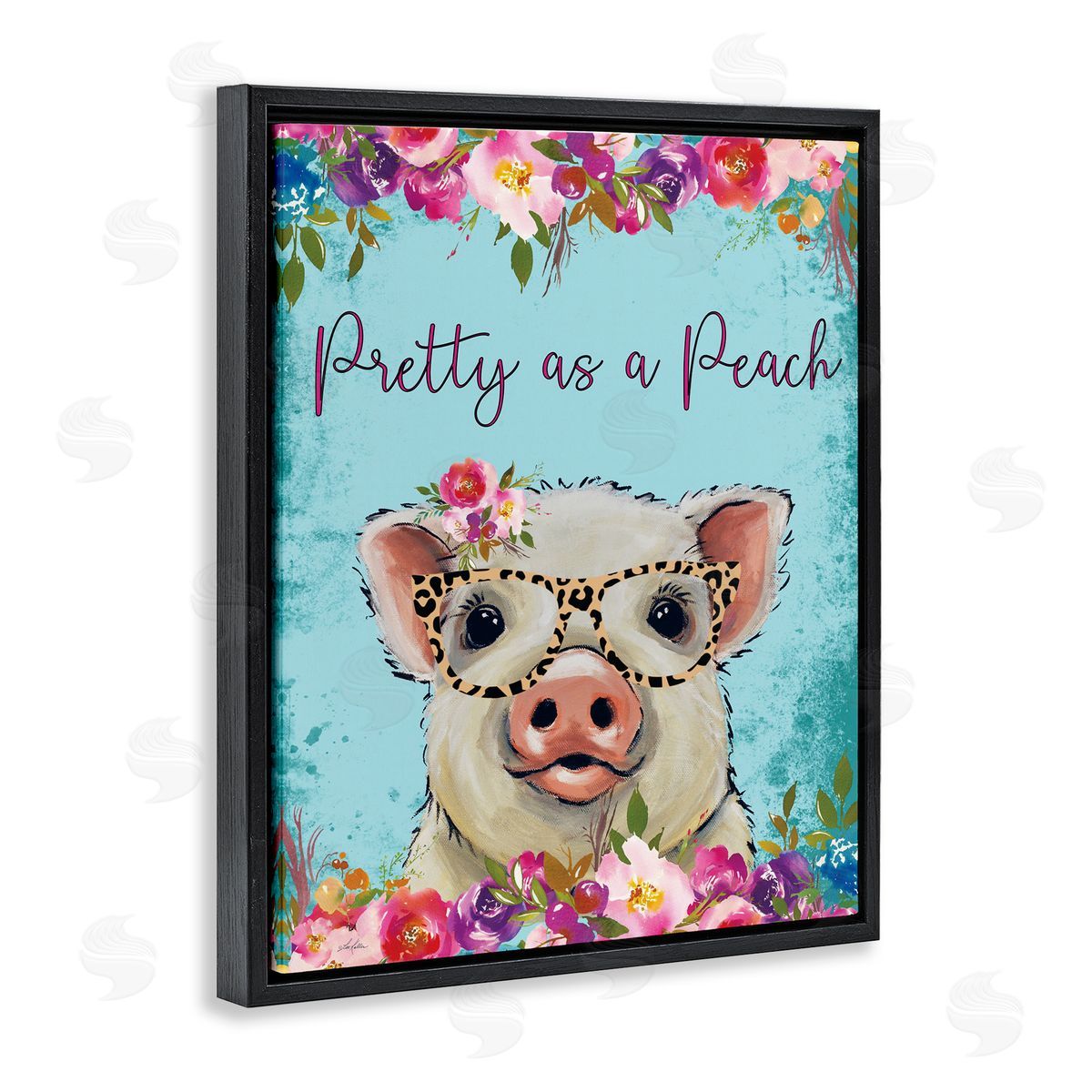 Lee Keller Pretty as a Peach Pig Black Floating Frame Canvas Wall Art Print