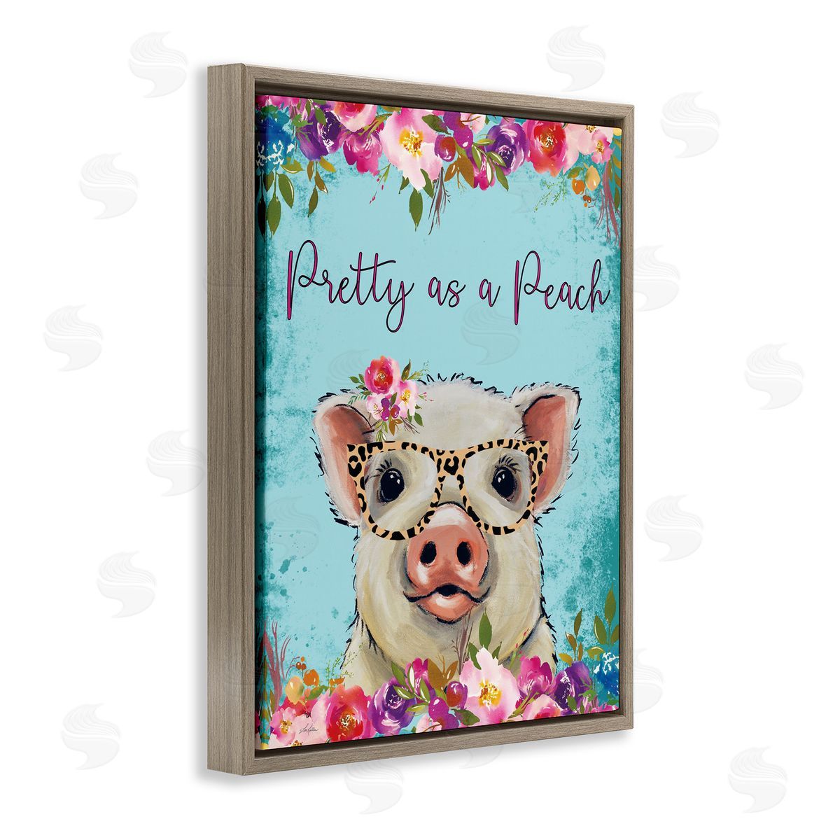 Lee Keller Pretty as a Peach Pig Brown Floating Frame Canvas Wall Art Print
