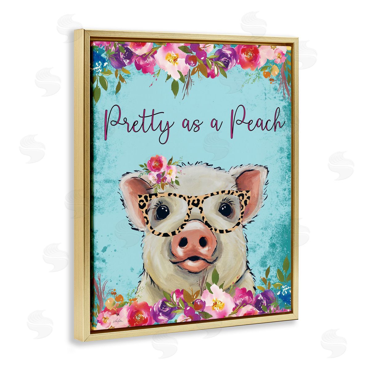 Lee Keller Pretty as a Peach Pig Gold Floating Frame Canvas Wall Art Print