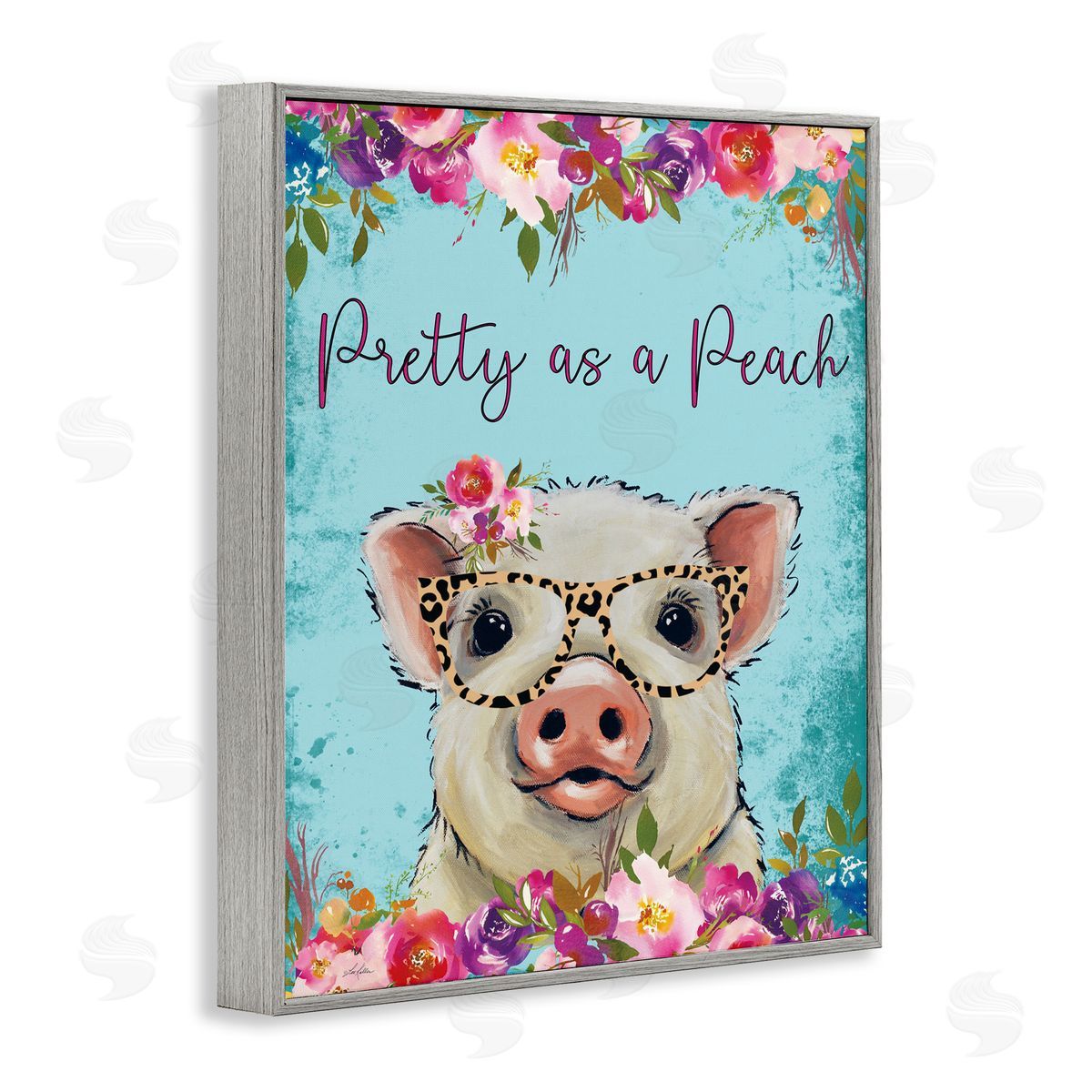 Lee Keller Pretty as a Peach Pig Gray Framed Giclee Wall Art Print