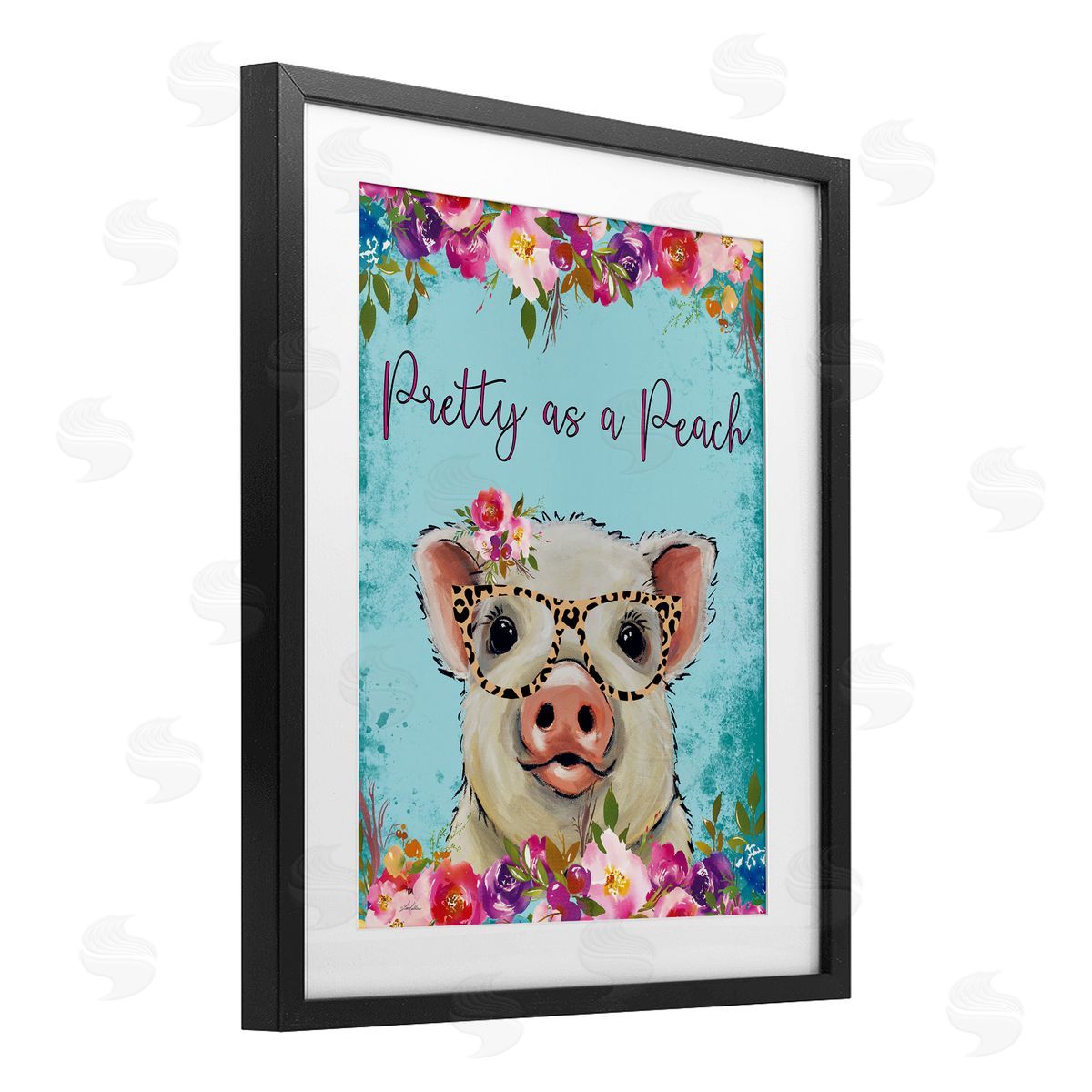 Lee Keller Pretty as a Peach Pig Black Framed Print Under Glass with White Mat Wall Art
