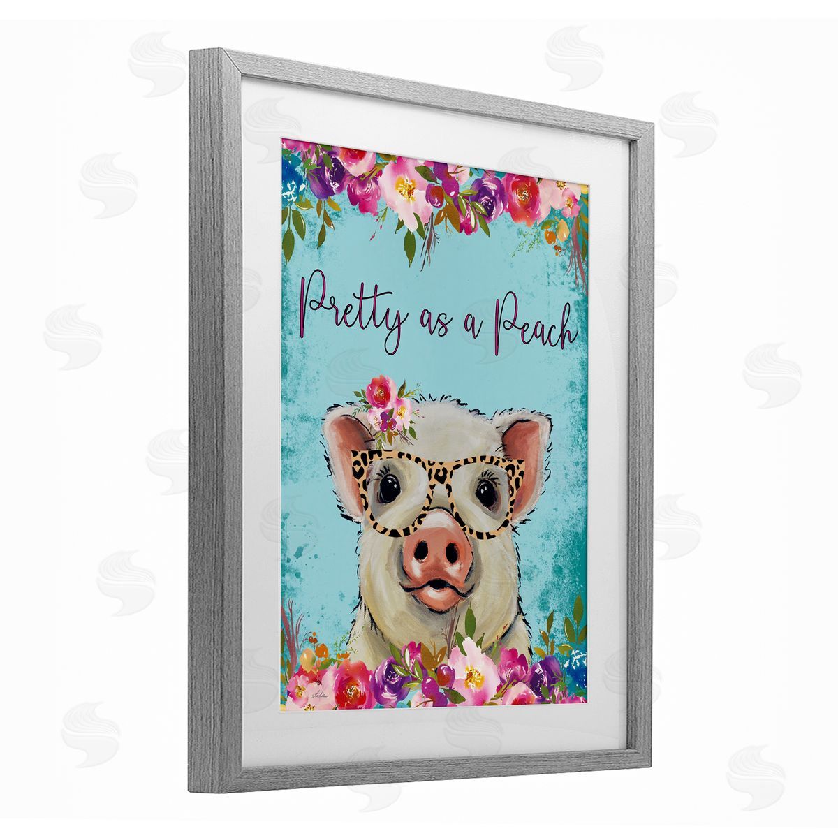 Lee Keller Pretty as a Peach Pig Gray Framed Print Under Glass with White Mat Wall Art