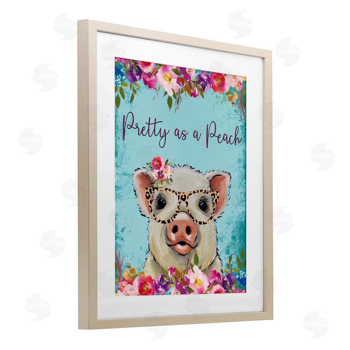 Lee Keller Pretty as a Peach Pig Birch Framed Print Under Glass with White Mat Wall Art