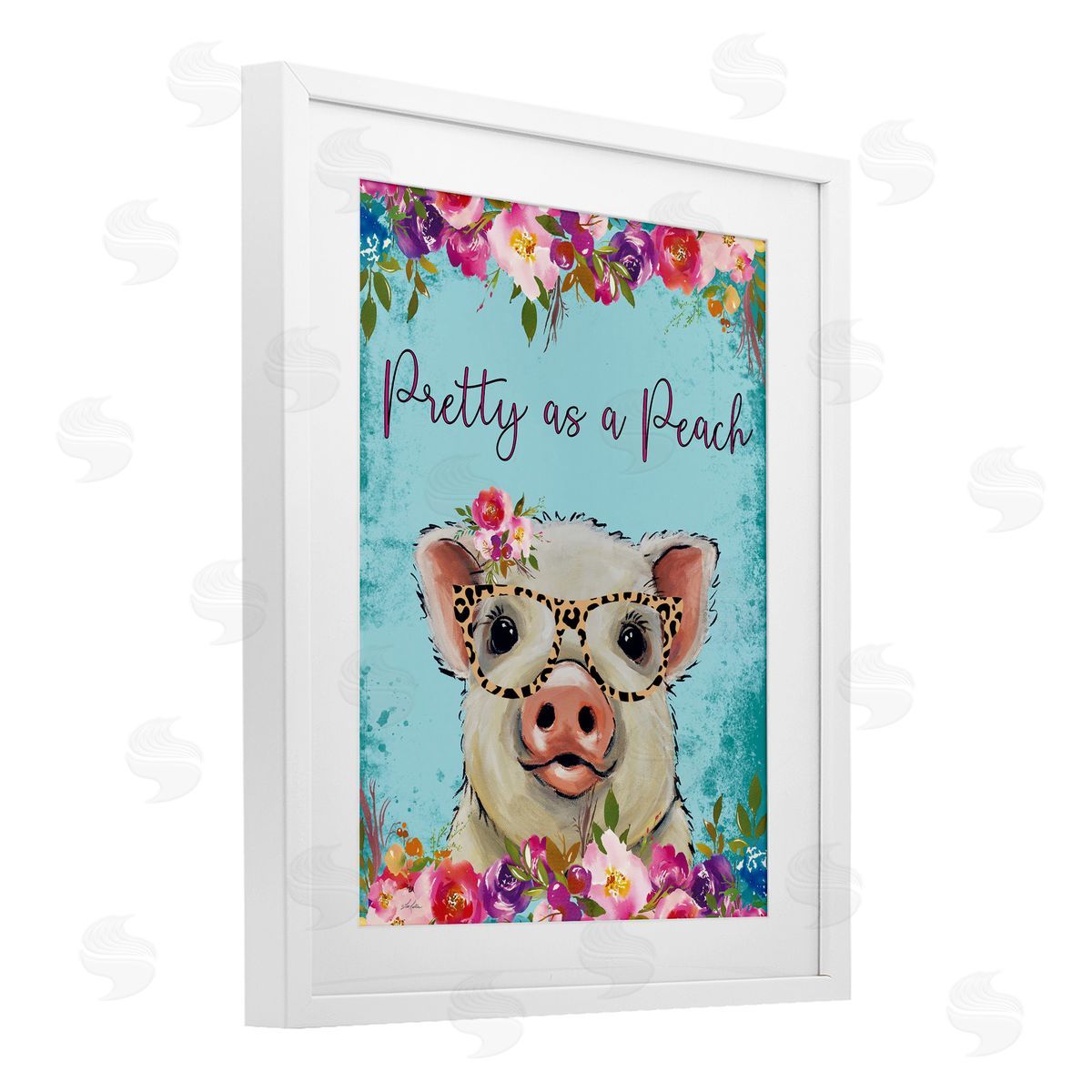 Lee Keller Pretty as a Peach Pig White Framed Print Under Glass with Mat Wall Art