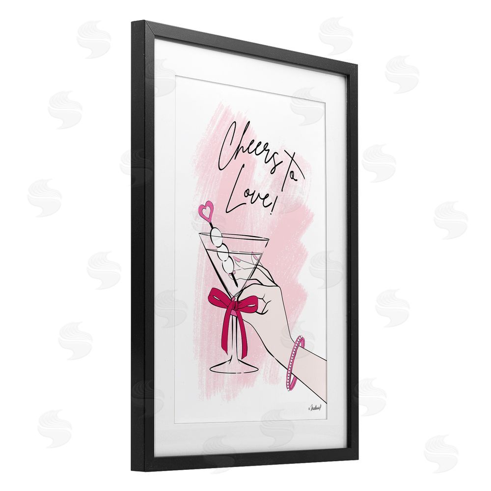 Martina Pavlova Cheers To Love Martini Black Framed Print Under Glass with White Mat Wall Art