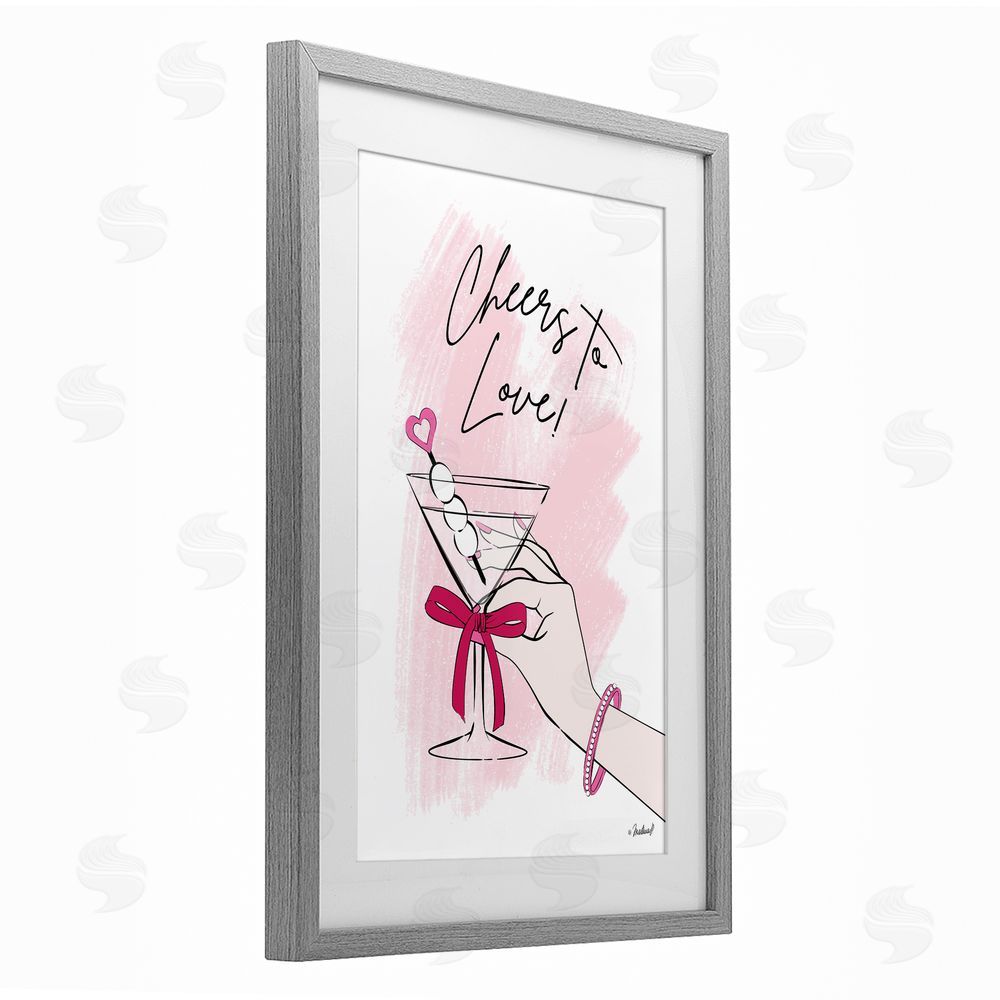 Martina Pavlova Cheers To Love Martini Gray Framed Print Under Glass with White Mat Wall Art