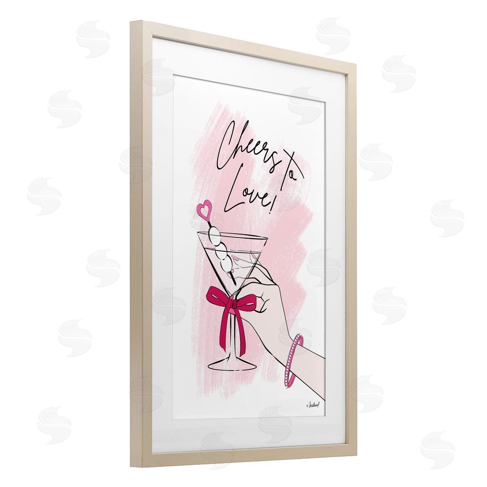 Martina Pavlova Cheers To Love Martini Birch Framed Print Under Glass with White Mat Wall Art