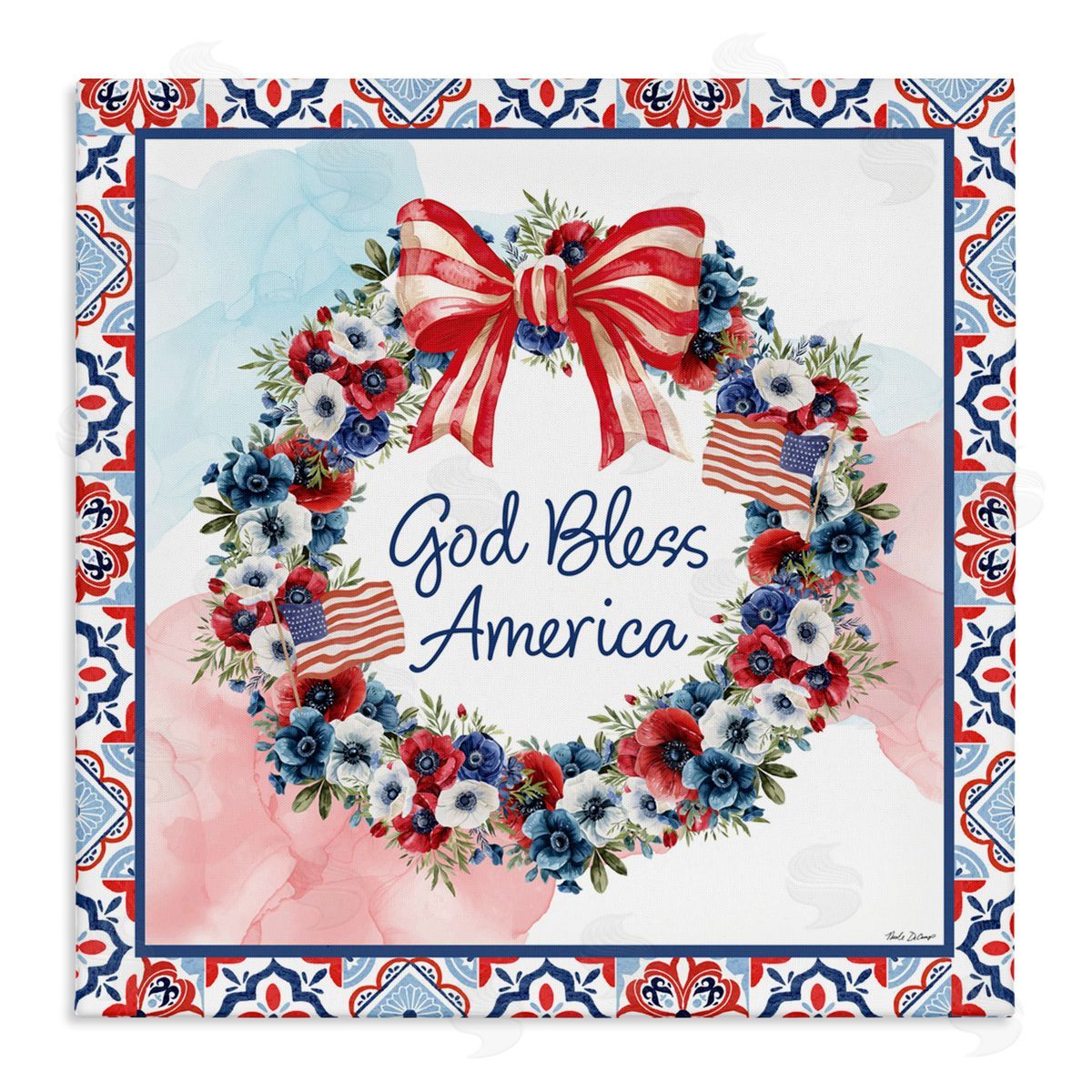 Nicole DeCamp God Bless America Wreath Canvas Wall Art Print