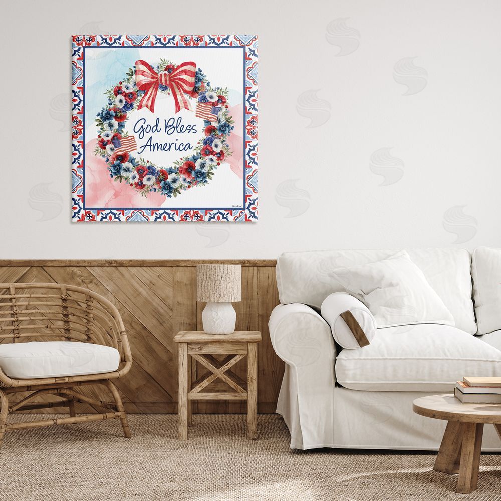 Nicole DeCamp God Bless America Wreath Canvas Art on Wall