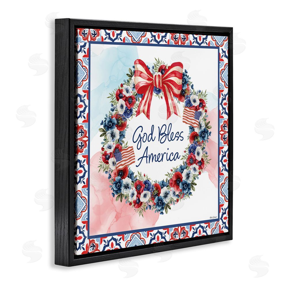 Nicole DeCamp God Bless America Wreath Black Floating Frame Canvas Wall Art Print