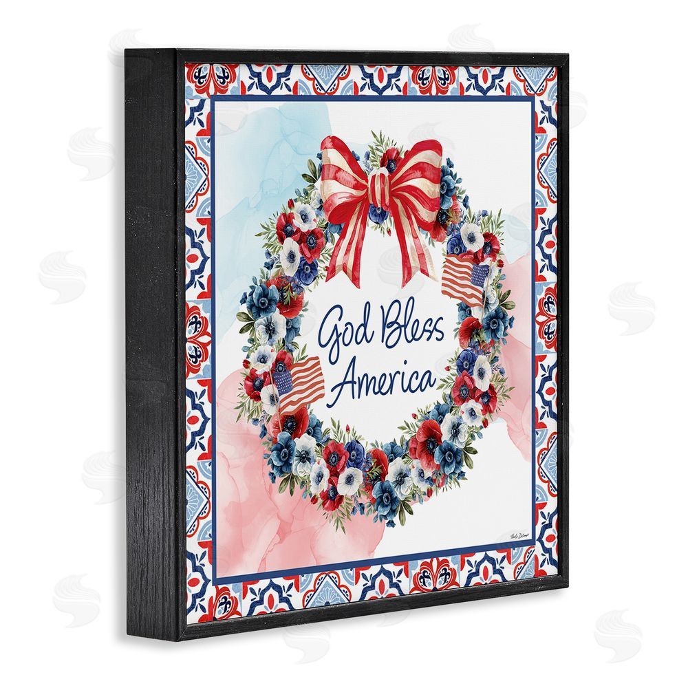 Nicole DeCamp God Bless America Wreath Black Framed Giclee Wall Art Print