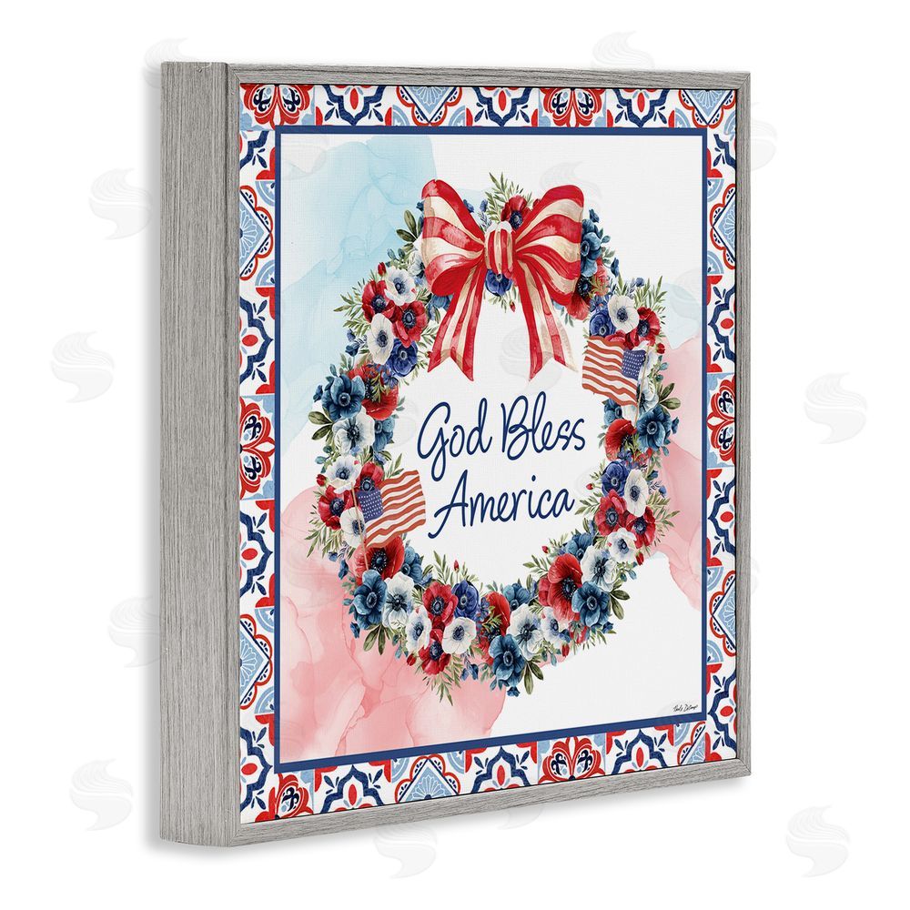 Nicole DeCamp God Bless America Wreath Gray Framed Giclee Wall Art Print