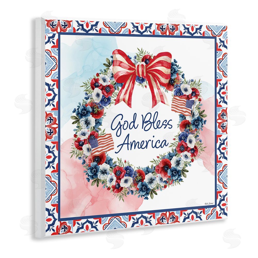 Nicole DeCamp God Bless America Wreath Wall Plaque Art Print