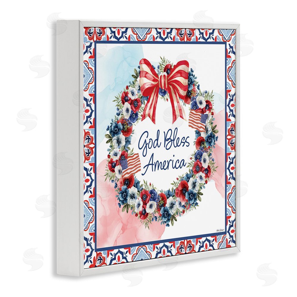 Nicole DeCamp God Bless America Wreath White Framed Giclee Wall Art Print