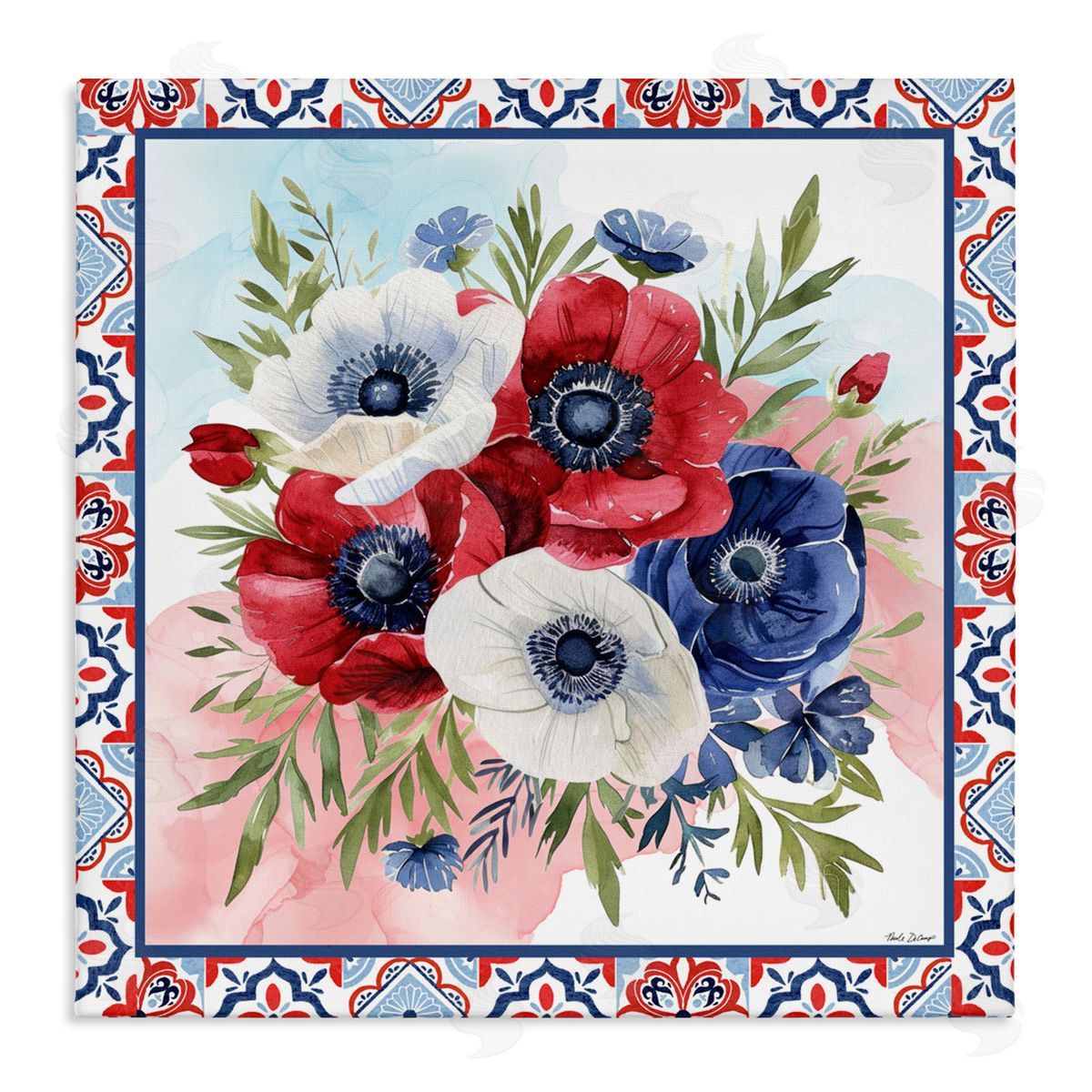 Nicole DeCamp Americana Poppy Bouquet Canvas Wall Art Print