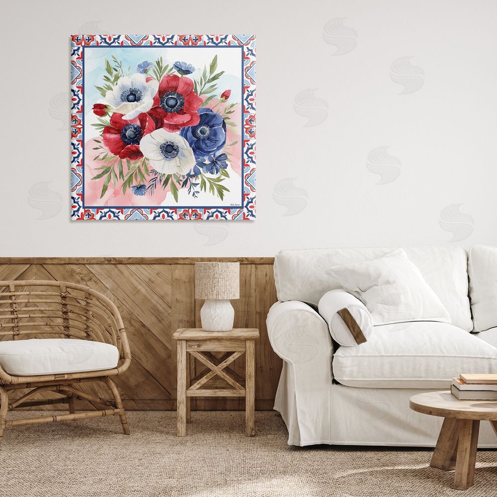 Nicole DeCamp Americana Poppy Bouquet Canvas Art on Wall