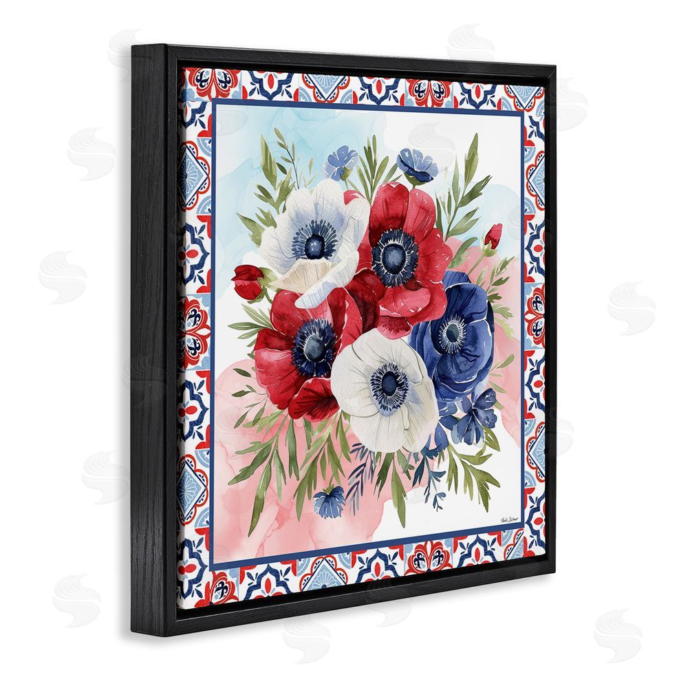 Nicole DeCamp Americana Poppy Bouquet Black Floating Frame Canvas Wall Art Print