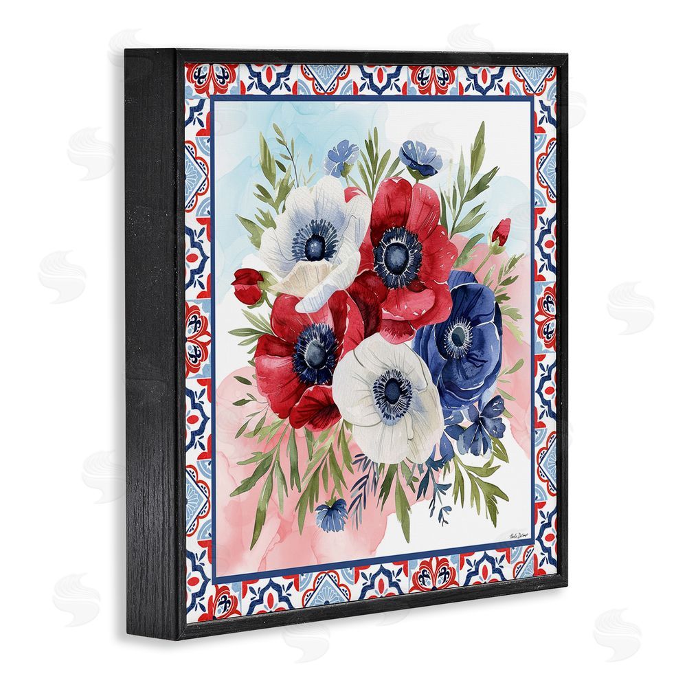 Nicole DeCamp Americana Poppy Bouquet Black Framed Giclee Wall Art Print