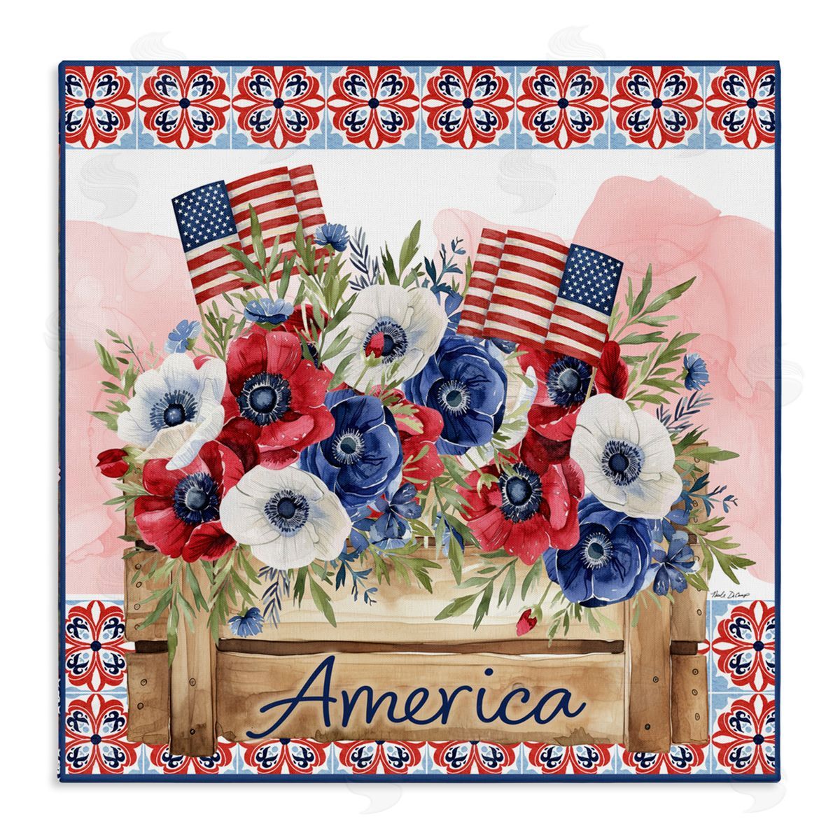 Nicole DeCamp Patriotic Poppies Bouquet Canvas Wall Art Print