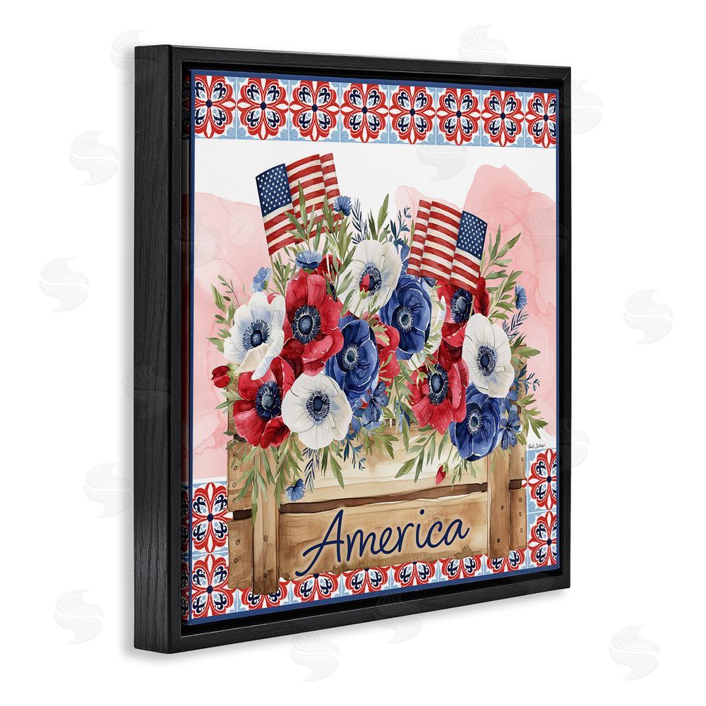 Nicole DeCamp Patriotic Poppies Bouquet Black Floating Frame Canvas Wall Art Print
