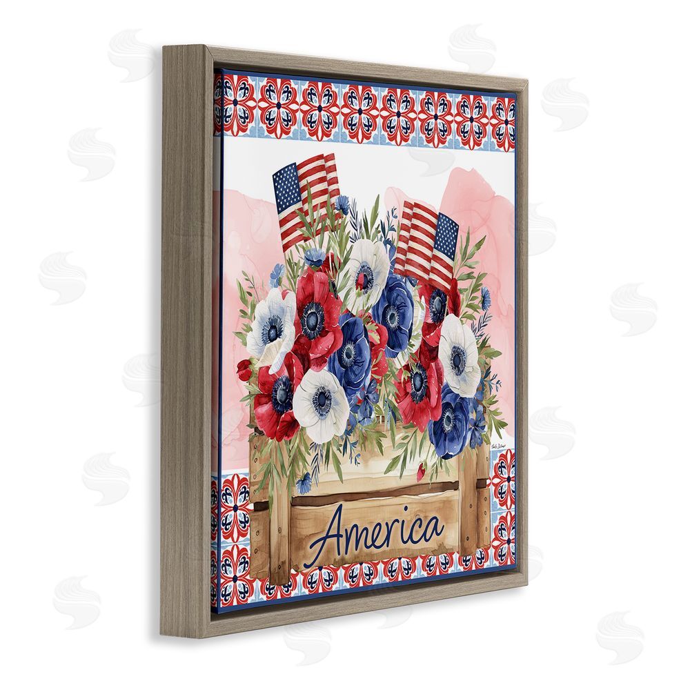 Nicole DeCamp Patriotic Poppies Bouquet Brown Floating Frame Canvas Wall Art Print