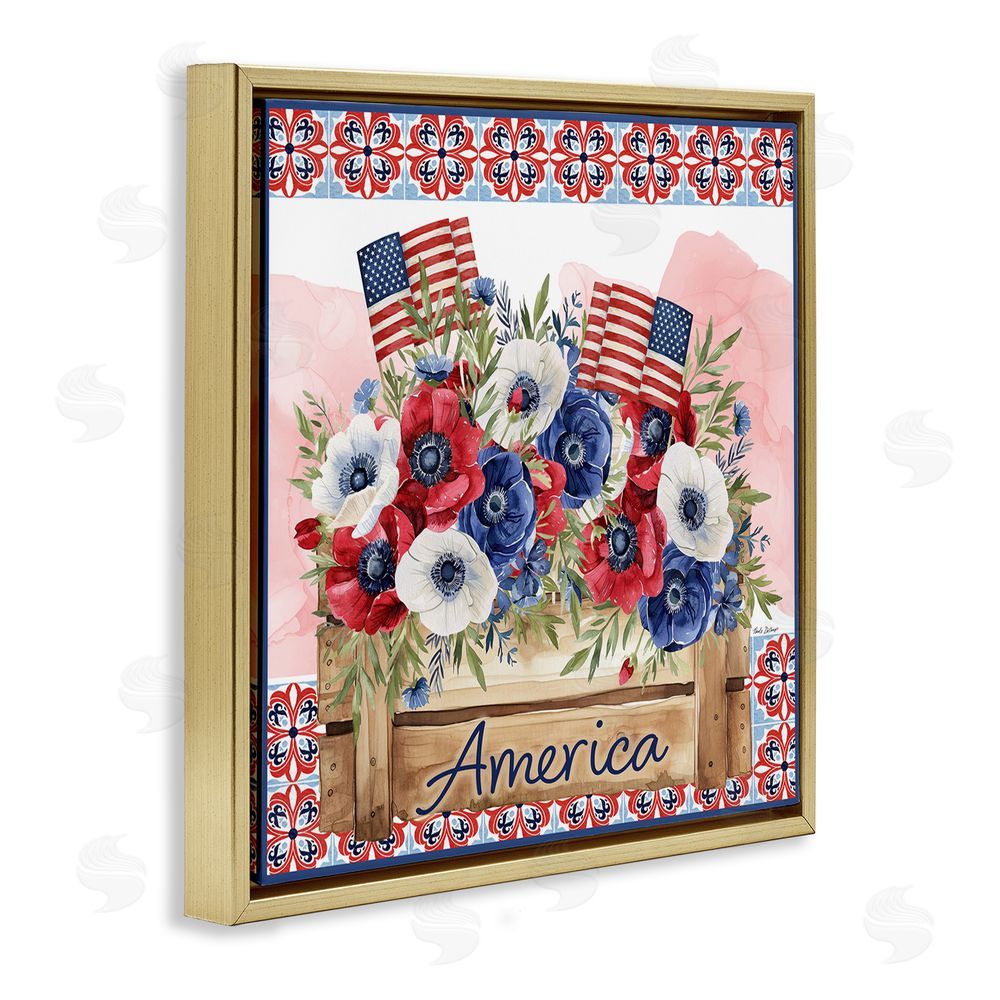 Nicole DeCamp Patriotic Poppies Bouquet Gold Floating Frame Canvas Wall Art Print
