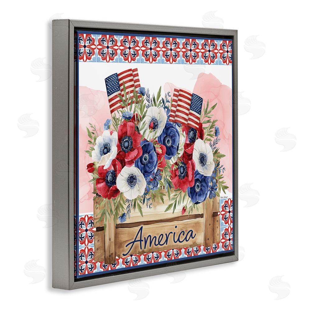 Nicole DeCamp Patriotic Poppies Bouquet Gray Floating Frame Canvas Wall Art Print