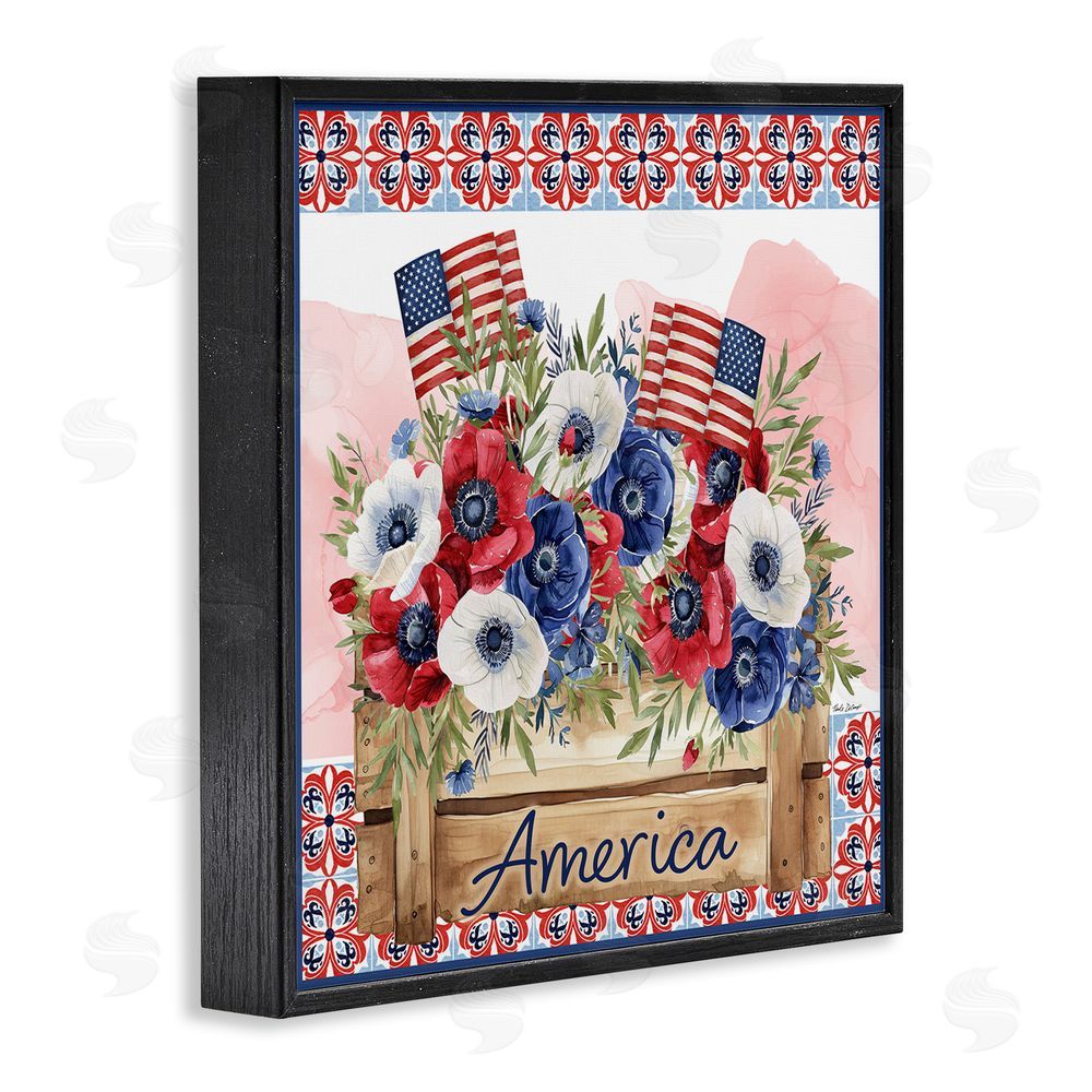Nicole DeCamp Patriotic Poppies Bouquet Black Framed Giclee Wall Art Print