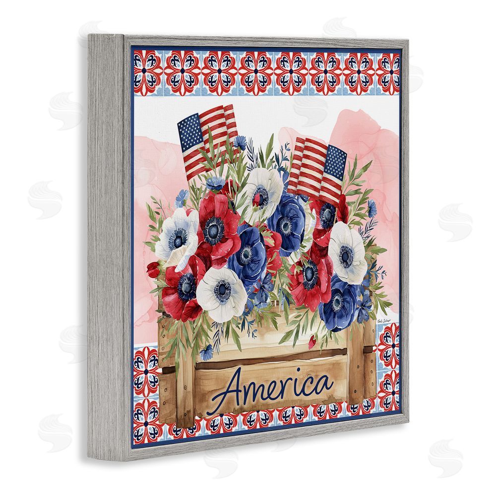 Nicole DeCamp Patriotic Poppies Bouquet Gray Framed Giclee Wall Art Print