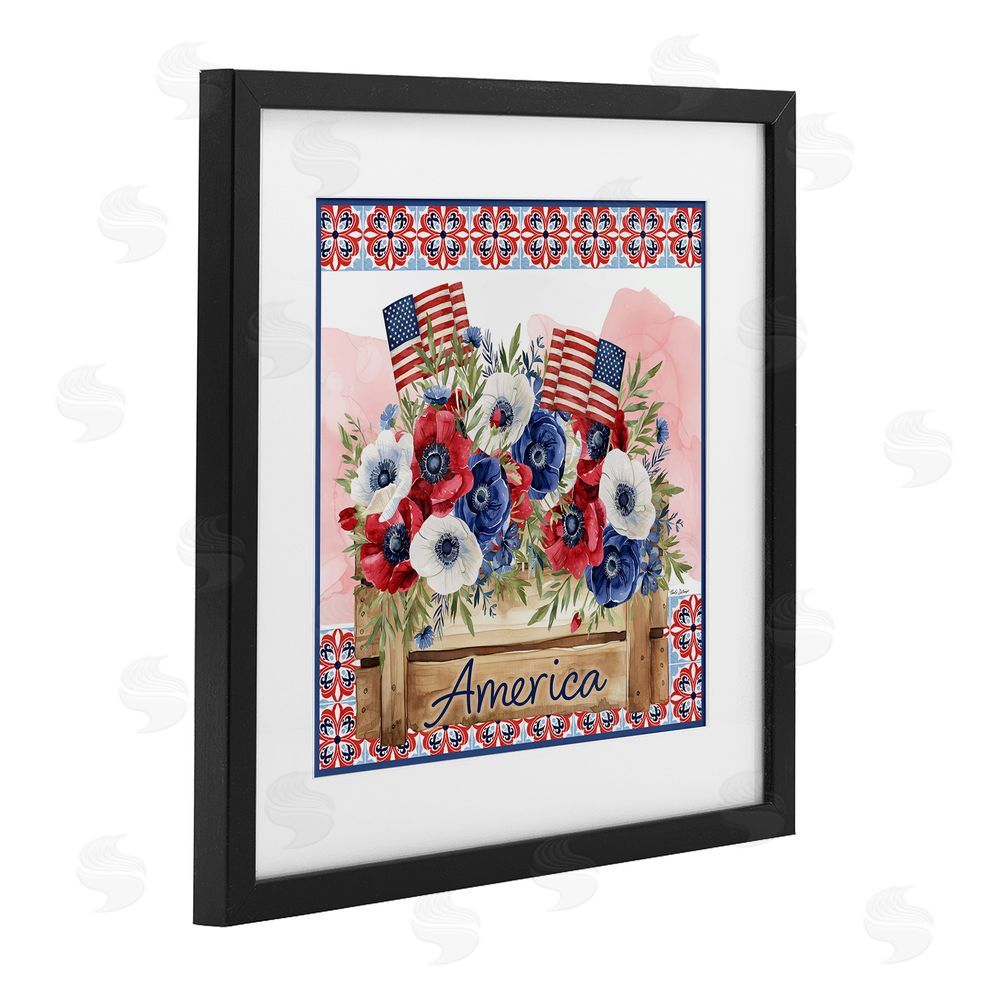 Nicole DeCamp Patriotic Poppies Bouquet Black Framed Print Under Glass with White Mat Wall Art