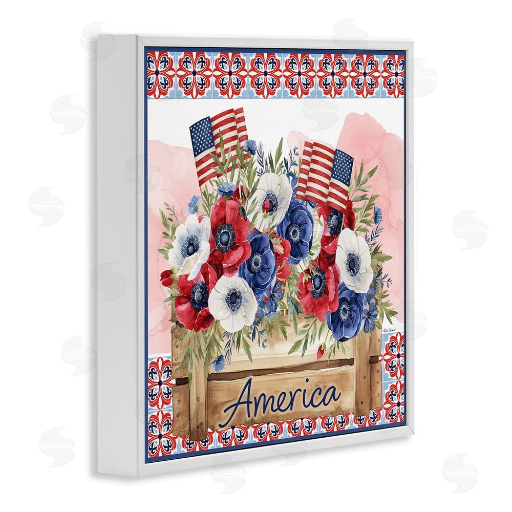 Nicole DeCamp Patriotic Poppies Bouquet White Framed Giclee Wall Art Print