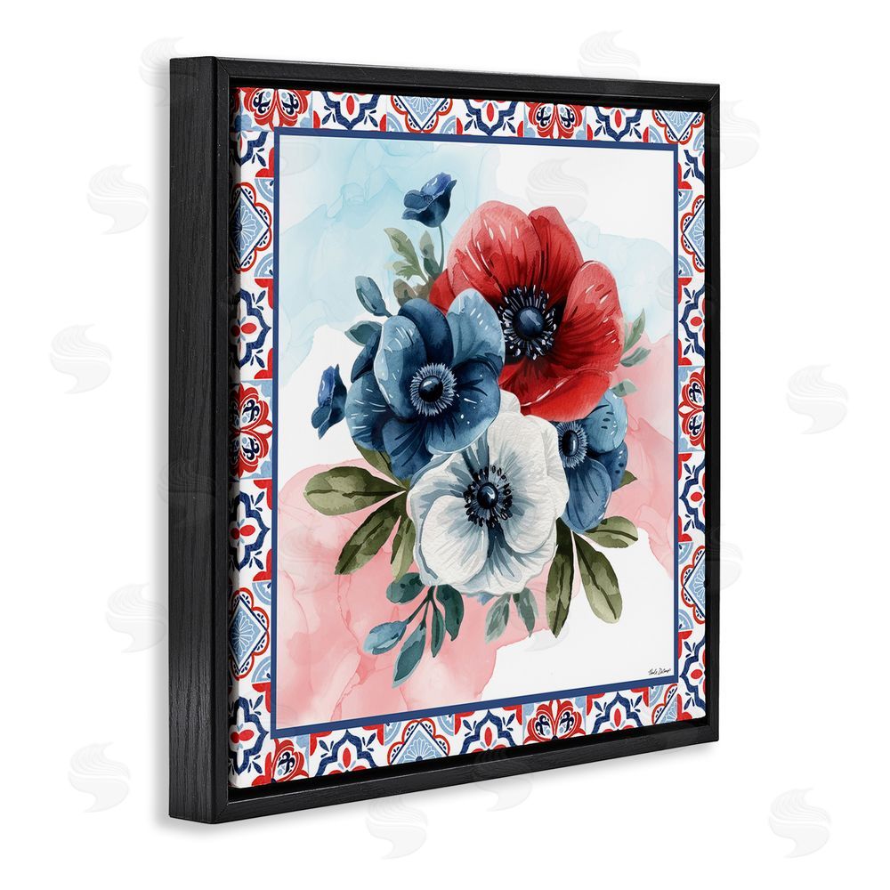 Nicole DeCamp Patriotic Poppies Bundle Black Floating Frame Canvas Wall Art Print