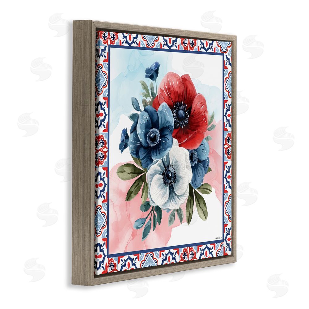 Nicole DeCamp Patriotic Poppies Bundle Brown Floating Frame Canvas Wall Art Print