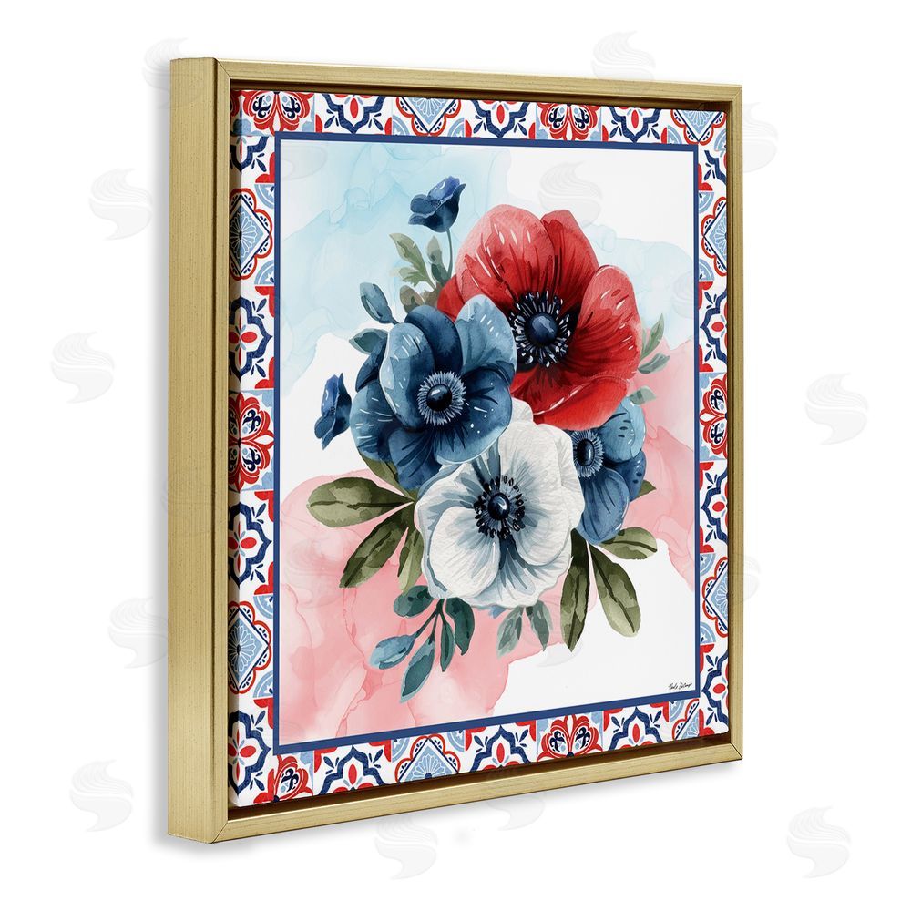 Nicole DeCamp Patriotic Poppies Bundle Gold Floating Frame Canvas Wall Art Print