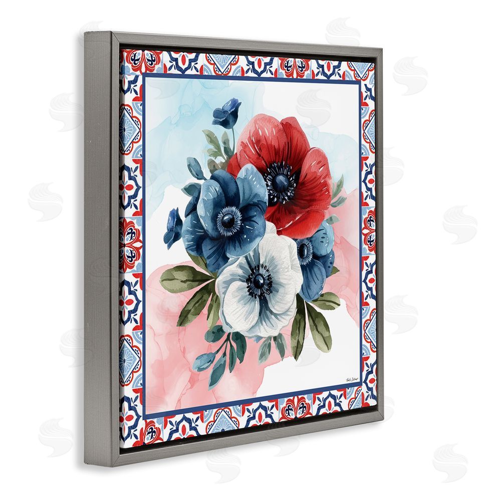 Nicole DeCamp Patriotic Poppies Bundle Gray Floating Frame Canvas Wall Art Print