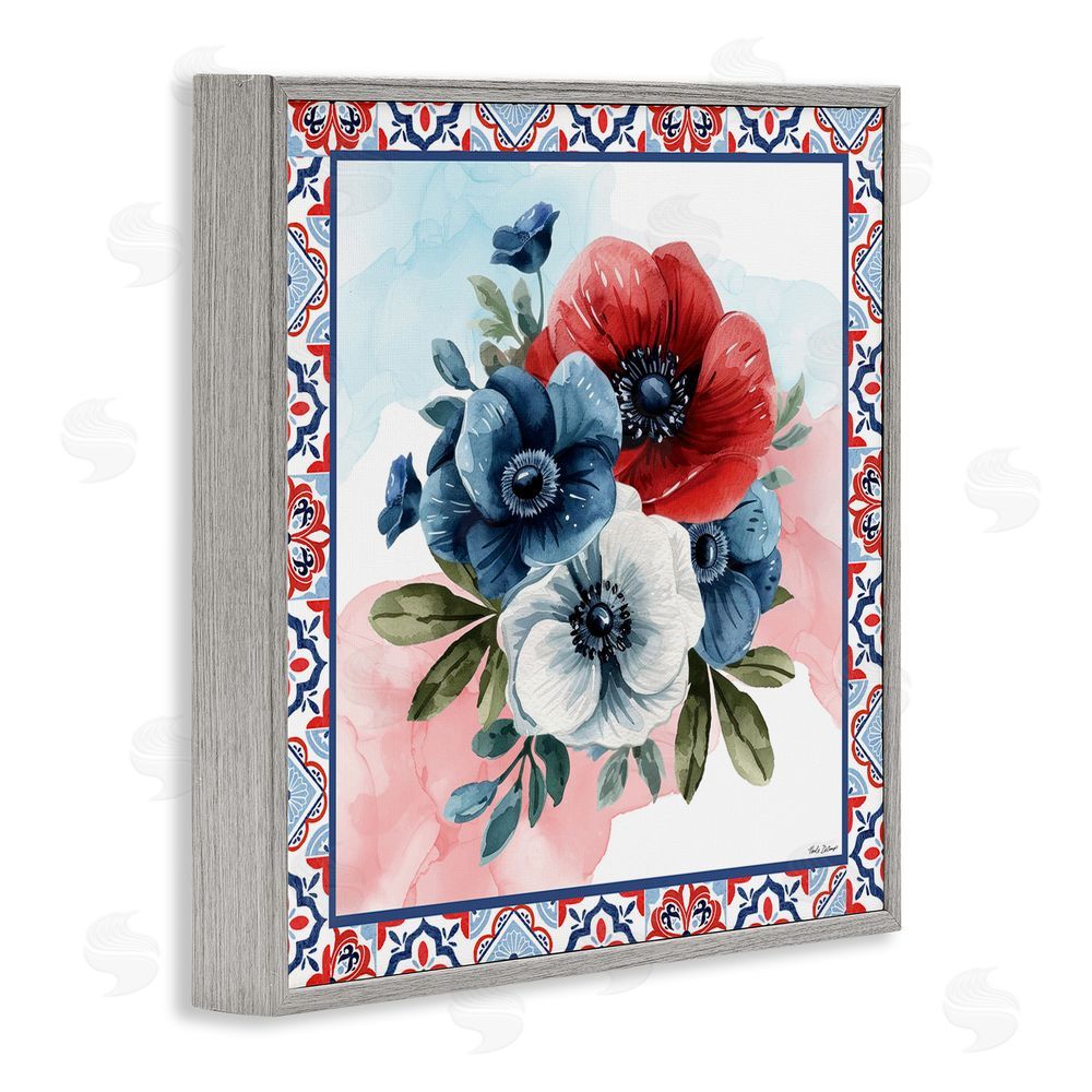 Nicole DeCamp Patriotic Poppies Bundle Gray Framed Giclee Wall Art Print