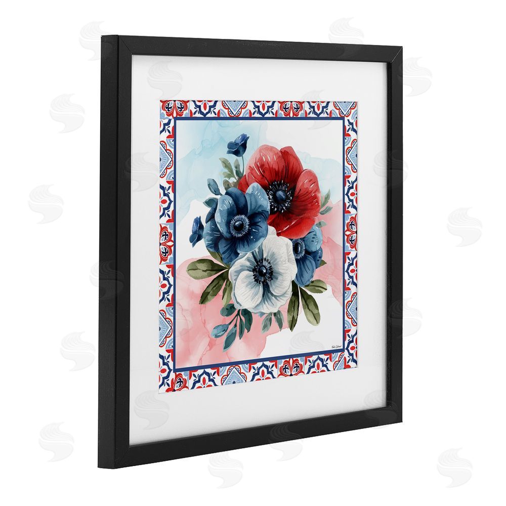 Nicole DeCamp Patriotic Poppies Bundle Black Framed Print Under Glass with White Mat Wall Art