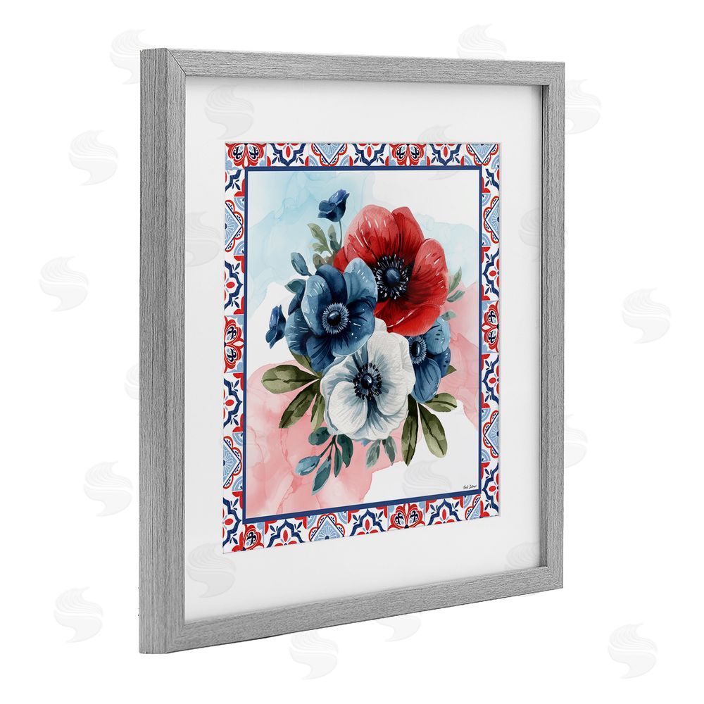 Nicole DeCamp Patriotic Poppies Bundle Gray Framed Print Under Glass with White Mat Wall Art