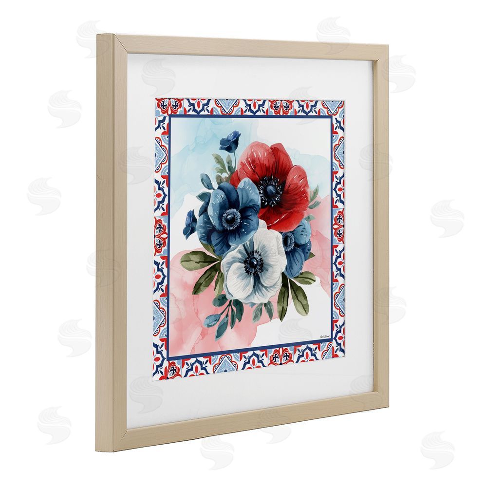 Nicole DeCamp Patriotic Poppies Bundle Birch Framed Print Under Glass with White Mat Wall Art
